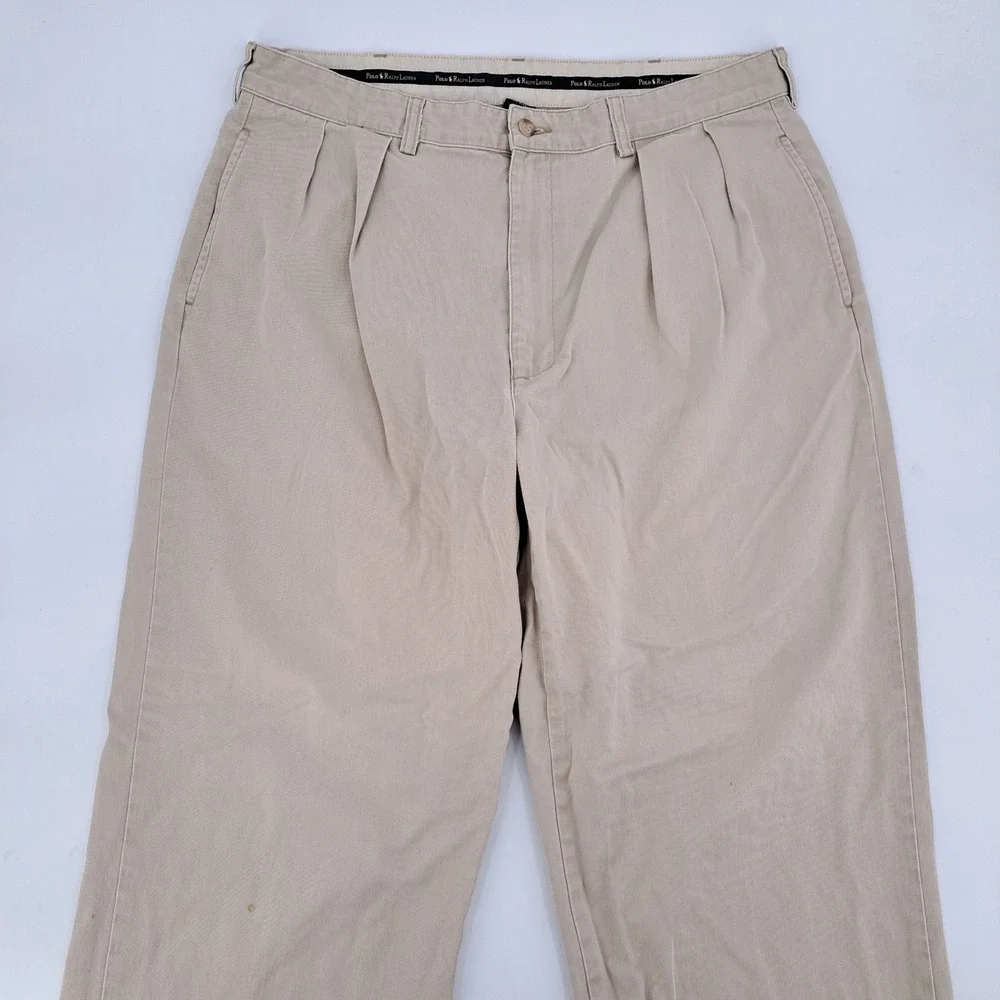 Polo Ralph Lauren Chino Pants Mens 36x30 Cotton Khaki Pleated Straight Leg Tan - Picture 3 of 11